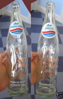 Old Clear 16 Oz Swirl Glass DIET PEPSI Cola Bottle   red white & blue 