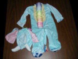 EUC Rubies Elephant Costume Infant 0 6 Mos. Gingham Plush 2 Pc 