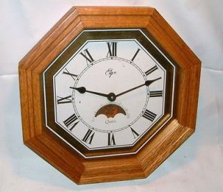   ELGIN GERMANY WOOD BATTERY OPERATED & WORKING MOON DIAL WALL CLOCK
