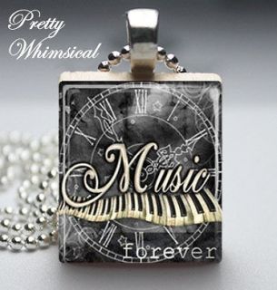   FOREVER piano keys Scrabble Tile Altered Art Pendant Jewelry Necklace