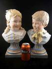 ANTIQUE HEUBACH ALL BISQUE BOY AND GIRL 8 MOLDED HAIR