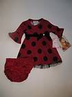 NWT Girls YOUNGLAND Red and Black Polka Dot Dress with Diaper Cover 