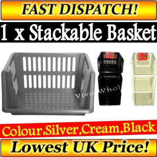 35CM PLASTIC STACKERS STORAGE STACKING BASKETS VEGETABLE KITCHEN RACKS 