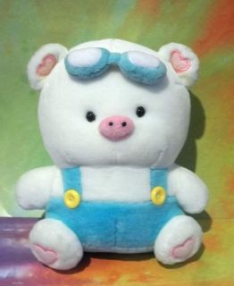   CUTE White OKI DOKI Plush PIG w Hearts & Sunglasses Made in China EUC