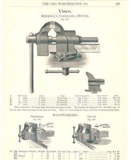 1902 Merrils Parallel & Prentiss Wood Vise Catalog Ad