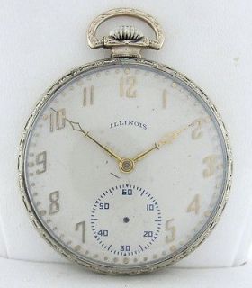   RUNNING 14k GOLD FILLED 17 JEWELS ILLINOIS WATCH CO POCKET WATCH 45mm