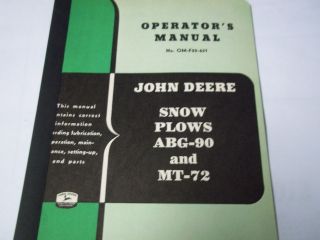 John Deere Snow Plows ABG 90 & MT 72 OMF22651 Operators Manual