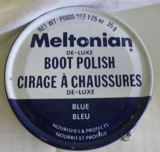 Vintage Meltonian Boot Polish Tin Blue Shoe Collectible Advertising 
