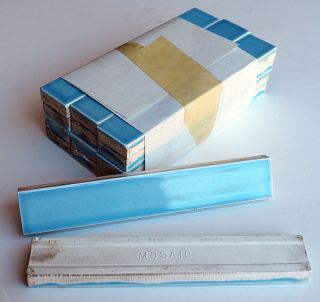   1940s Luscious BLUE Ceramic LINER/BORDER TILES 1 x 6 MOSAIC TILE CO