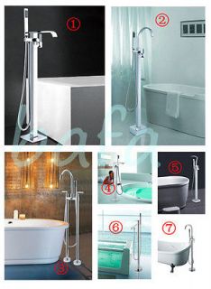   Bathtub Floor Mounted Faucet Tap Set & Hand Held Shower Tub Filler