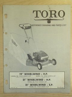 1961 TORO MOWER OPERATING PARTS MANUAL MODEL WHIRLWIND H.P. 19 21 