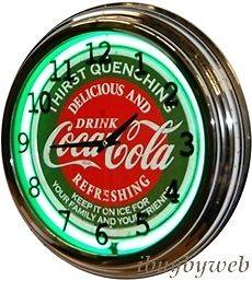 Retro Nostalgic 17 Green Neon Coke Coca Cola Clock