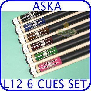 Billiard Pool Cue Set of 6 Aska L12 Cues Premium Quality