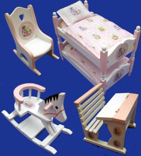 Miniature nursery furniture Beatrix Potter Desk Chair Horse Bunk beds 