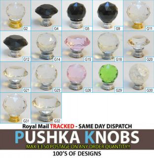 Pair of Pushka Crystal Knobs for use on Bi fold and Push Pull Doors