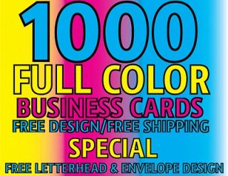 1000 Color Glossy Business Cards. FREE Letterhead & Envelope Design 