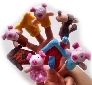 8PCS Lovely Finger Puppet story （The Three Little Pigs）.plush toys 