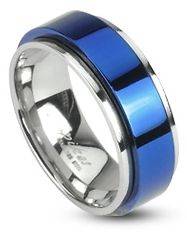   Stainless Steel 2 Tone Blue Spinner Ring Band 6mm 8mm Size 5   13