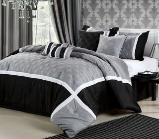   Quincy Black/Grey Luxury Comforter Bedding Set, Queen/King/Cal King