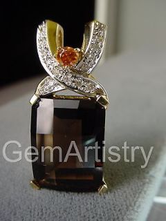   RAMSEY 14K Gold Faceted Smoky Quartz & Diamond Ring   LARGE HEAVY BOLD