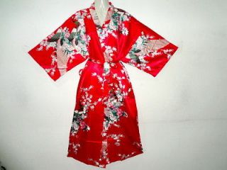 Red Womens/Mens Silk/Satin Kimono Bath Robe Gown Sleepwear Peacock SZ 