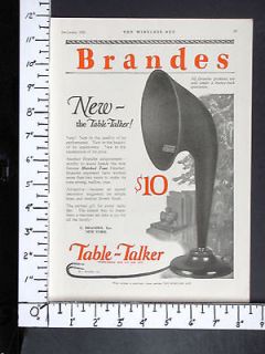 1923 BRANDES Table Talker Radio Receiver Horn Speaker magazine Ad 