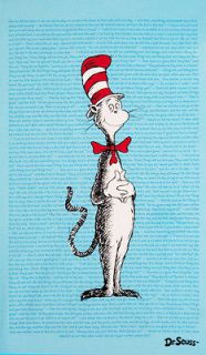 Dr Seuss Cat in the Hat Panel Flannel 24 by 44in Quilt panel