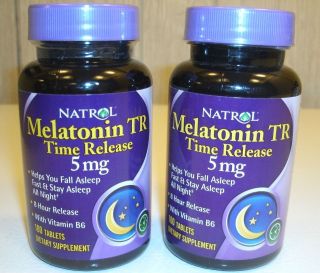 Two (2) Natrol 5mg Melatonin TR 100ct Bottles (200 Total Tablets) Time 
