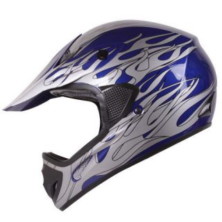 Blue Silver Flame Motocross ATV Dirt Bike Open Face Helmet DOT size 