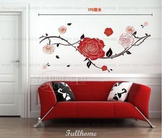 Removable Lots RED Rose TREE brown room decal vinvy Mural decor art 