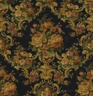 Floral Brocade on Antique Black Victorian Wallpaper