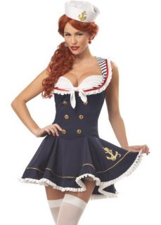 Sexy Nautical Marine Sailor Costume Dress /w Hat Fancy Party halloween 