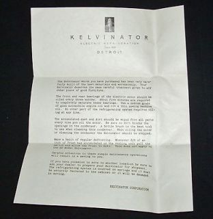 KELVINATOR Electric Refrigeration Letter Letterhead 1920s   1930s 