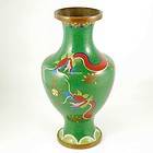Vintage Cloisonne Green Enamel Red Five Toe Dragon Vase