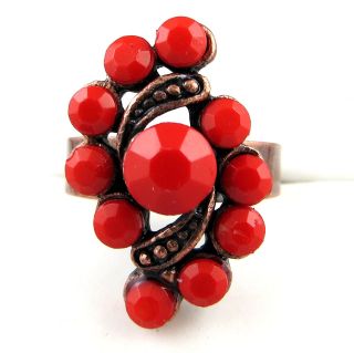 red coral copper ring