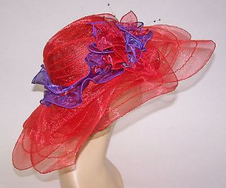 CRUSHABLE RED HAT LARGE BRIM REMOVABLE BAND RED HAT LADIES OF SOCIETY 