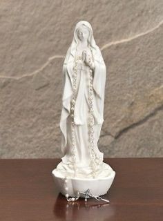 Rosary Holder Virgin Mary Madonna White Catholic Figurine