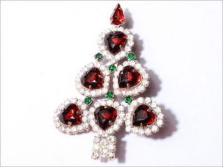 VINTAGE CZECH RHINESTONE CHRISTMAS TREE PIN BROOCH WITH FACETED 