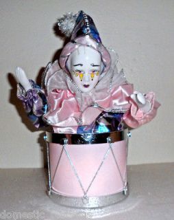   Porcelain PINK HARLEQUIN and Drum Music Box, Figurine   Clown Fantasy