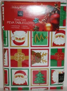   Holiday CollectionSanta Squares Oblong Tablecloth 52X70 60X84 NIP