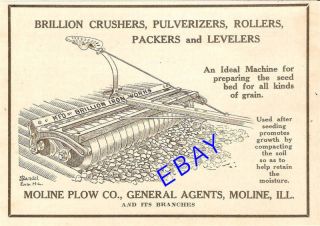 1917 MOLINE PLOW BRILLION CRUSHER PULVERIZER ROLLER AD