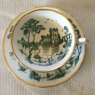 Beautiful Royal Chelsea English Bone China Tea Cup And Plate Set Green 