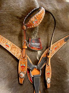 HORSE BRIDLE BREAST COLLAR WESTERN LEATHER HEADSTALL BARREL TACK SET 