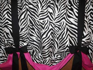 Zebra Black White With Hot Pink Trim Window Curtain Valance WIDE WIDTH 