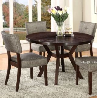 5Pcs Modern Espresso Round Dining Table and Chair Set AM16250 Kitchen