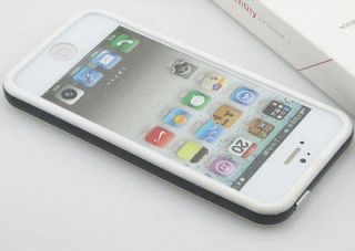 iPhone 5 Rubber Plastic 2 Tone Bumper Case With Metal Button Black W 
