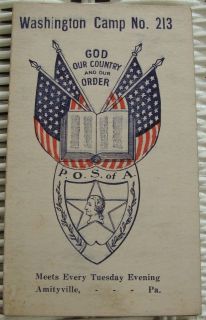 Patriotic Order Sons Of America Membership Proposition Card Washington 