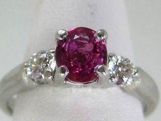 Ruby Ring + VS Diamonds Platinum Classy 3 Stone Style appraisal 