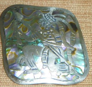 Vintage Taxo Mexico Sterling Silver Abalone Shell Aztec Man pin 