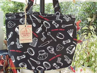 Trader Joes Black Chef Design Reusable Bag 100% Cotton   Eco Friendly